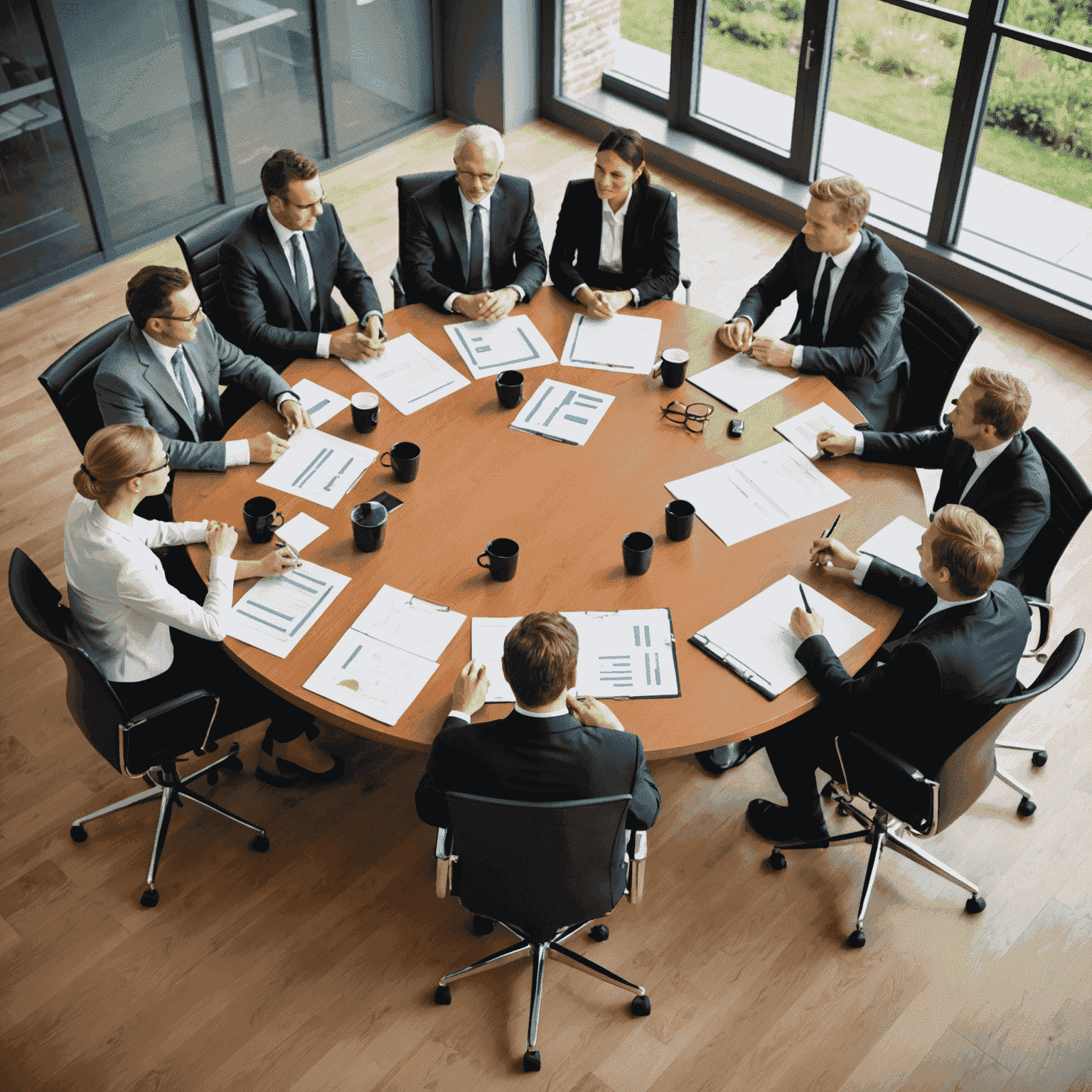 Business team discussing strategic planning around a conference table