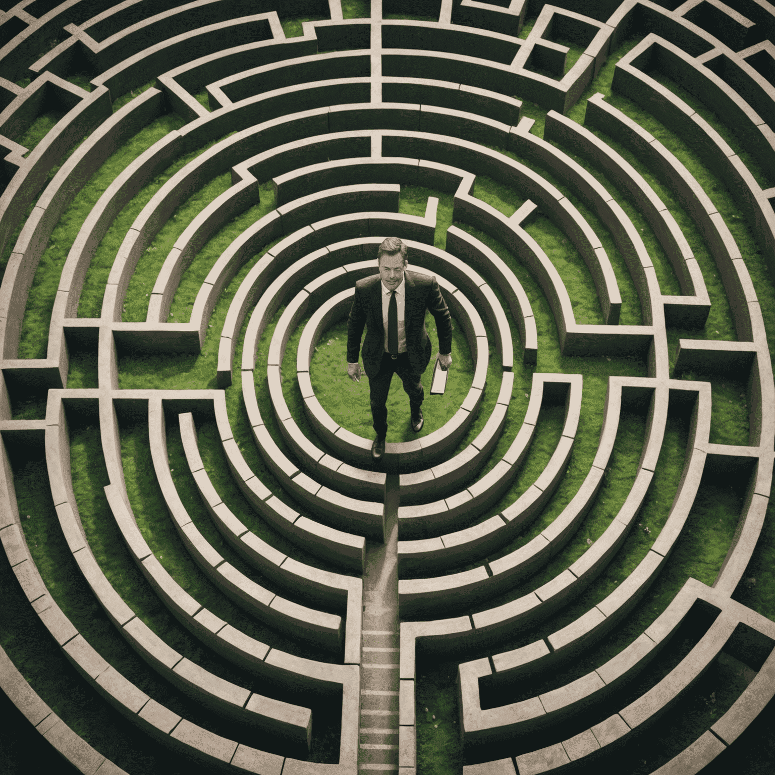 A businessman navigating through a maze, symbolizing the challenges of doing business in South Africa.