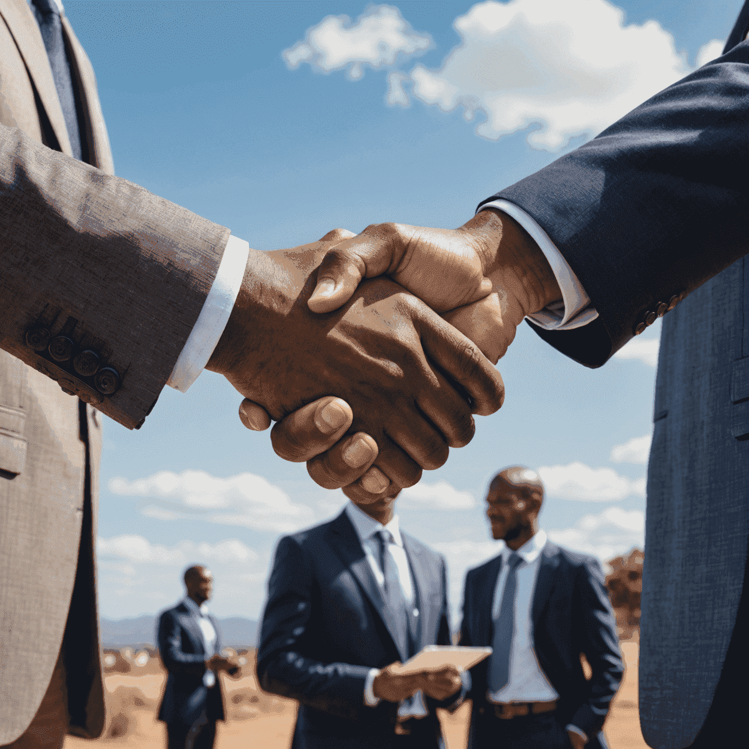 Two businesspeople shaking hands, symbolizing strong client relationships in the South African consulting industry.